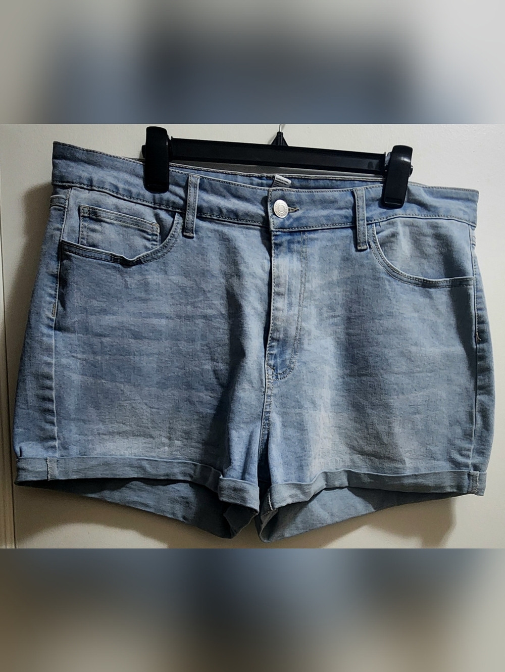 Light Wash Denim High-Rise Rolled Hem Shorts